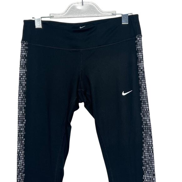 NIKE Power Epic Reflect Tight Pants Geometric Textured Leg Black Silver Size L - Picture 5 of 12